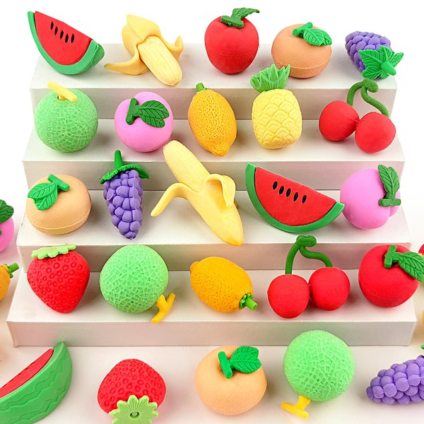 30 pcs Fruit Erasers for Kids Desk Pet Classroom Prizes,3D