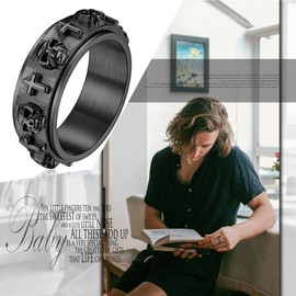8mm Spinner Rings Stainless Steel Skull and Cross Fidget Ring Stress Relieving Anxiety Ring for Women Men Black Fidget Anxiety Ring Size 8