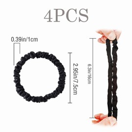 Hair Scrunchies Silk Hair Rings Satin Hair Bobbles I Reduces Hair Damage - 4 Pieces Hair Scrunchies Soft Elastic Silk Skrunschis for Girls and Women (Black, S)