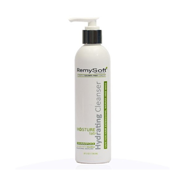 RemySoft Moisturelab Hydrating Cleanser - Safe for Hair Extensions, Weaves and Wigs - Salon Formula Shampoo 8oz - Gentle Sulfate-free Lather