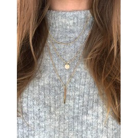 DoubleNine Multilayer Necklace Gold Bar Pendant Simple Sequins Geometric Necklace Layered for Women