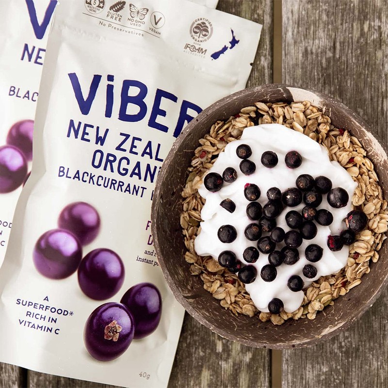 ViBERi Freeze-Dried Organic Blackcurrants 120 g | 100% NZ-Grown Superfruit