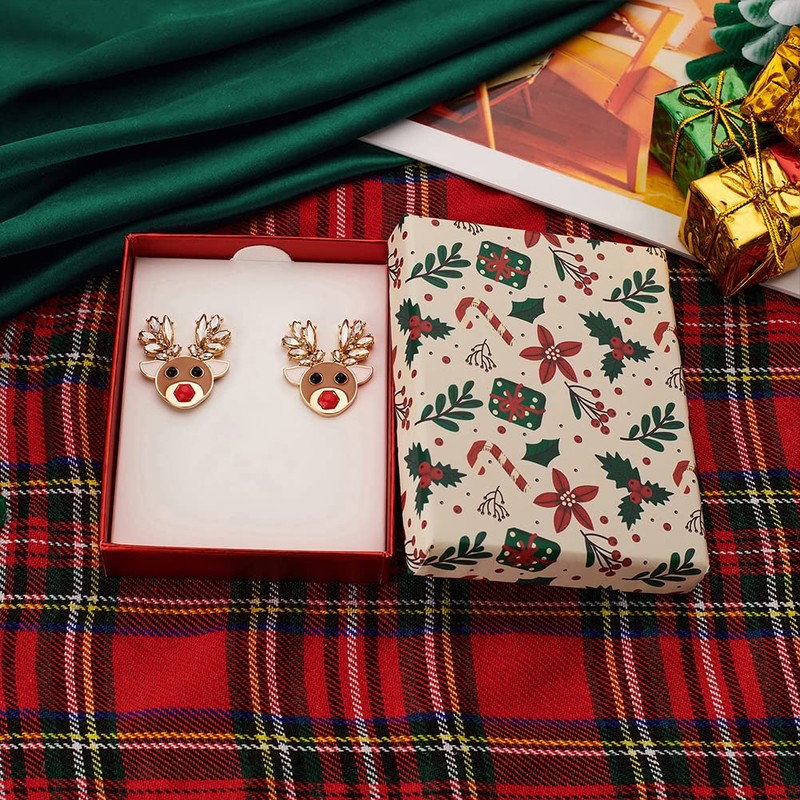 CLASSYZINT Christmas Dangle Earrings for Women Shiny Gold Plated Reindeer