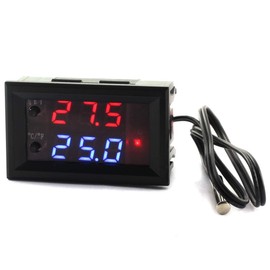 24V Temperature Controller -58 to 230 F (-50 to 110 Celsius) Programmable Heating Cooling Thermostat Control Switch Module NTC Waterproof Sensor Probe Dual Color LED Display Monitor