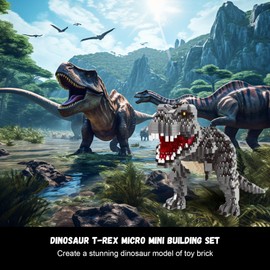 PQKIE Dinosaur T-Rex Micro Mini Building Set, 1530 Pcs Dinosaur Toy Building Set for Kids, STEM Dinosaur Educational Building Kits, DIY Prehistoric Animals Home Decor Gift for Adults Teens Boys 8+