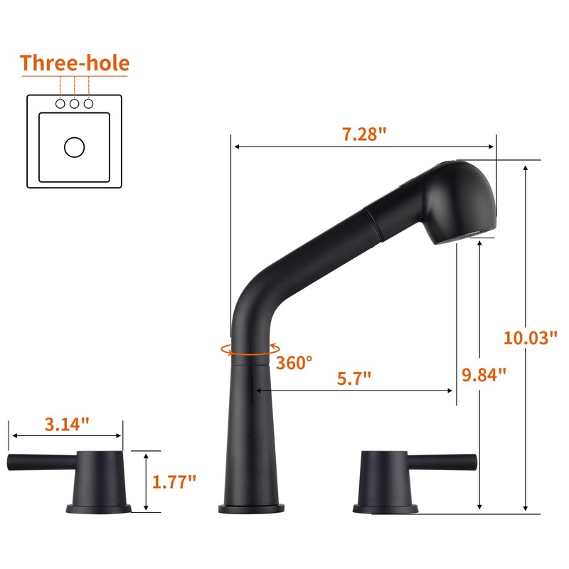 RULIA Kitchen Faucet, 2 Handles Kitchen Sink Faucet, 3 Holes