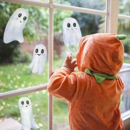 Stickerscape Halloween Window Stickers (Cute White Ghosts - 1 Sheet) | Halloween Window Decorations | Reusable and Cleanly Removable | Made in The UK