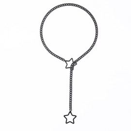 FINZOR Heart O-ring Slip Necklace for women Punk Gothic Cuban Cat Star Necklace Adjustable Lariat Y-Necklace Goth Choker Jewelry Gift B-Star