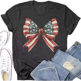 Women's July 4th Patterned USA Flag Patriotic T-Shirt 1776 Retro Casual Shirt Summer Casual Loose Sexy Joker top(X-Large,D-Dark Grey)