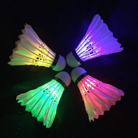 ZHENAN LED Badminton Shuttlecocks Dark Night Glow Birdies Lighting for Outdoor & Indoor Sports Activities (Feather_4pcs)