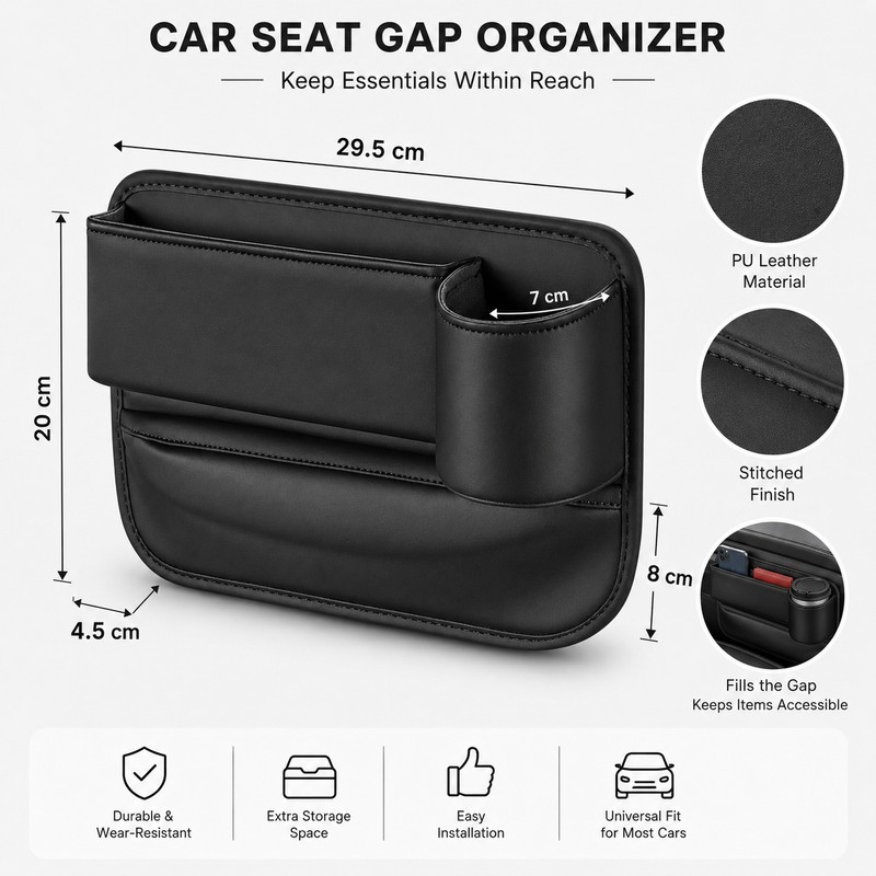 Car Seat Gap Organizer with Cup Holder – PU Leather