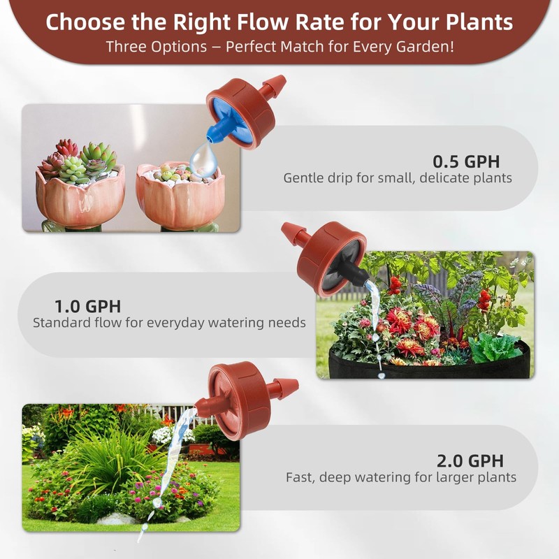 60PCS 2 GPH Pressure Compensating Drip Irrigation Spot Watering Drippers/Emitters,