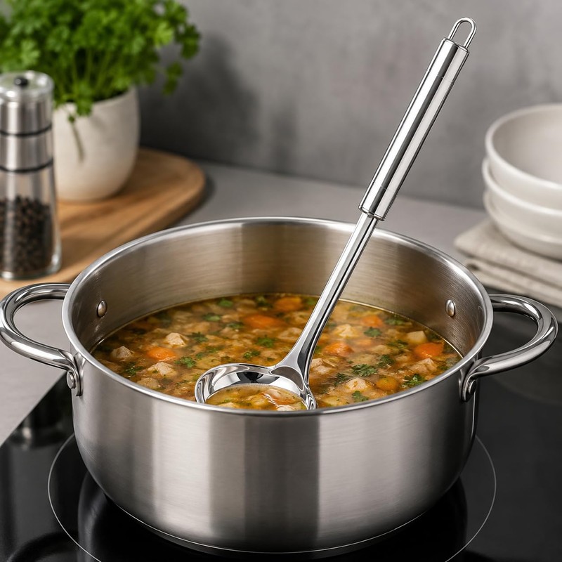 Aldera Home Stainless Steel Soup Ladle with Long Handle, Silver