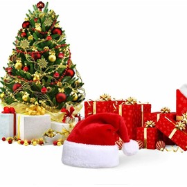 Christmas Hats Soft Plush Christmas Hats for Adults Kids Fluffy Warm Unisex Santa Hat Set of 2 (M)