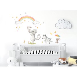 Little Deco DL720 Wall Sticker for Children's Room, Raccoon Rabbit, Wall Picture, 50 x 32 cm (W x H), Mouse Wall Sticker, Zebra Playroom, Rainbow, Baby Decoration, Stars