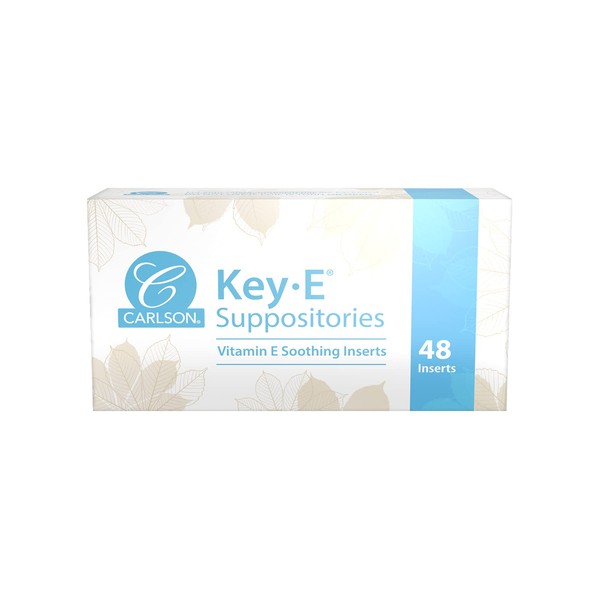 Carlson - Key-E Suppositories, 30 IU Vitamin E Suppository, Lubricates Dry Areas, Treatment for Women and Men, Vaginal & Rectal, 48 Count