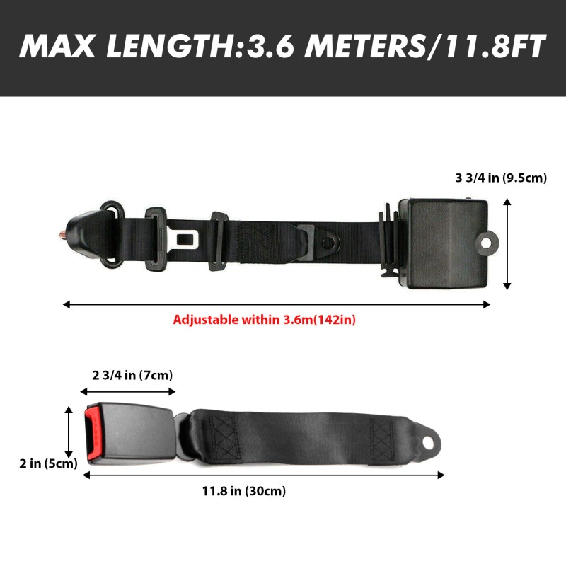 MGT 3.6M 3 Point Retractable Adjustable Car Seat Belt For