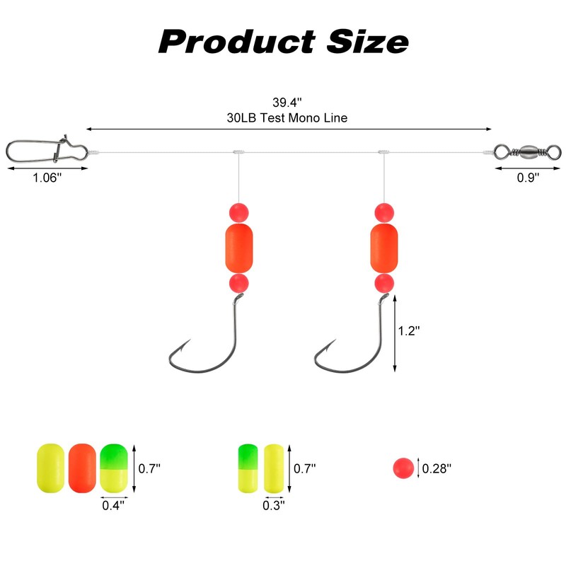 Dr.Fish 5 Pack Pompano Rigs Surf Fishing Rigs Snell Floats