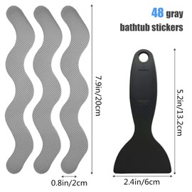 Kettion Pegatinas para bañera,48 Piezas de Tiras Adhesivas Antideslizantes para baño, Pegatinas de Seguridad para Ducha con Textura de Diamante con raspador para bañeras resbaladizas, escaleras(Gris)