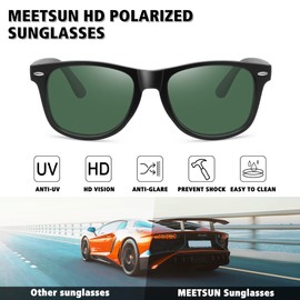 MEETSUN Polarized Sunglasses for Men Women Classic Retro Sun Glasses for Driving UV Protection Matte Black Frame/Dark Green Lens