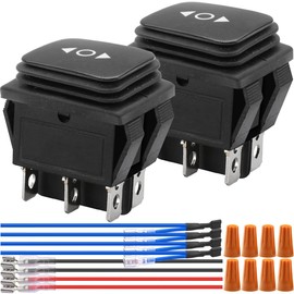 Xiatiaosann Rocker Switch Momentary 6 Pin ON/Off/ON Toggle Switch Polarity Reverse Button DC 12V 10A Motor Control AC 125V-250V DPDT Car Auto Boat RV Waterproof Switch with Wire, 2 PCS