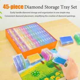 KIMIGO Set of 45 Diamond Painting Accessories Boxes, Diamond Painting Pictures Complete Kits, 2-in-1 Diamond Painting Storage Box Ships with Lid for Small Parts, Manicure, Beads, Rhinestones