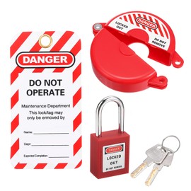 PATIKIL Gate Valve Lockout, Gate Valve Lockout Device Outdoor Faucet Water Spigot Lock for 2-1/2" to 5" Diameter Valve Handles with Lock and Tag Style 1, Red