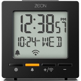 ZEON CE4555-DCF Digital Radio Alarm Clock for Central European Time Zone (DCF/GMT+1) with Positive LCD Display, Snooze Function and Temperature, Day and Date Display in Black