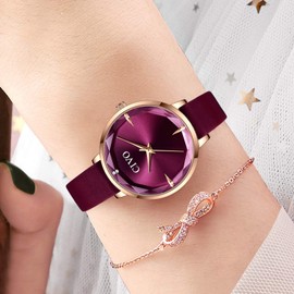 CIVO Ladies Watches Slim Ultra Minimalist Women Watch Waterproof Starry Sky Leather Strap Women Watches Elegant Simple Classic Business Dress Casual Analogue Watches for Ladies Teenager Red