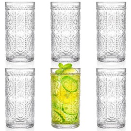 Bekith 6 Pack 12 oz Romantic Water Glasses, Premium Drinking Glasses Tumblers for Beverages, Beer, Refreshments, Vintage Glassware Set for Dinner Parties, Bars, Restaurants