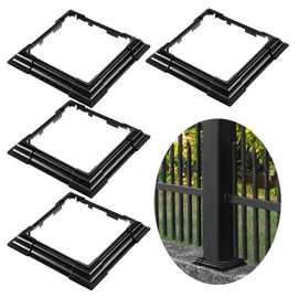 Thyle 6 x 6 Inch Vinyl Post Skirt Adjustable Black Post Base Cover Vinyl Fences Post Trim Column Sleeve for 3 to 6.5 Inch Porch Fence Deck(4 Pcs)