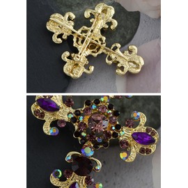 Alilang Women Gold Cross Antique Gorgeous Purple Rhinestones Faith Roman Catholic Victorian Saint Brooch, Purple/Gold