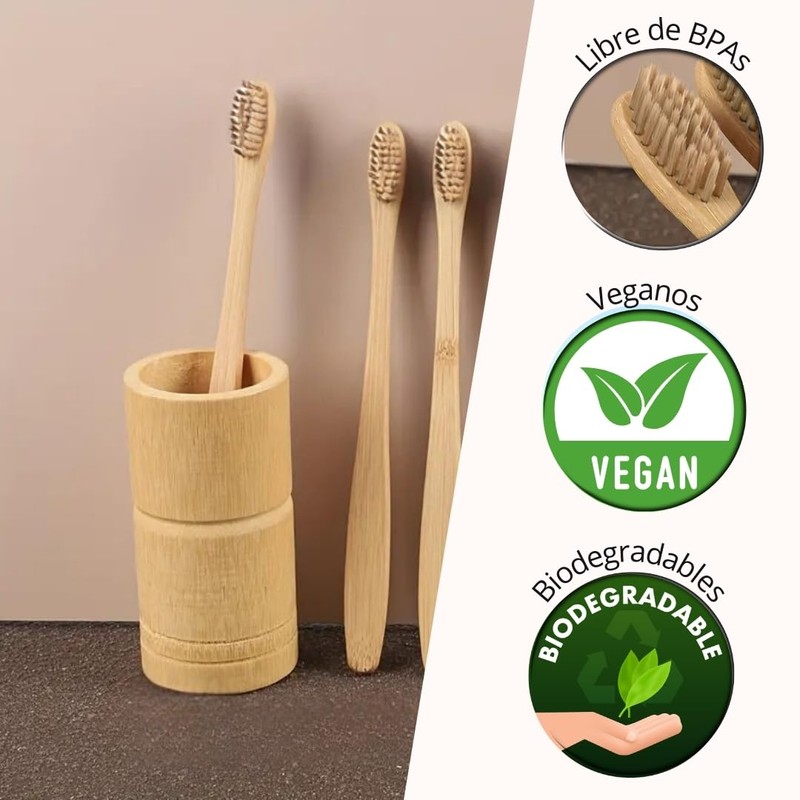 NOVOTEND - 5 Pack Cepillo de dientes de bambu cerdas