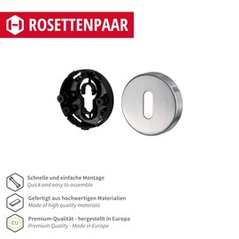 JUVA Cylinder Rosette - Matt Round Stainless Steel Door Rosette - H8250 | PZ-Cylinder Inner Door including Mounting Material | Solid Stainless Steel Key Rosette | 1 Pair of Door Rosette Covers for Interior Doors