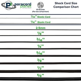 PARACORD PLANET Bungee Nylon Shock Cord 2.5mm 1/32", 1/16", 3/16", 5/16", 1/8”, 3/8", 5/8", 1/4", 1/2 inch Crafting Stretch String 10 25 50 & 100 Foot Lengths Made in USA