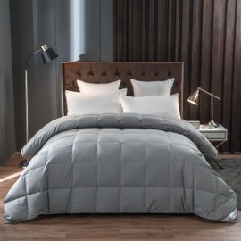 Eastwarmth Goose Feather Down Comforter,All Seasons 100% Cotton Feather Down Duvet Insert Medium Warm Quilted Bed Comforter,King Size,Gery Color