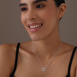 LeCalla 925 Sterling Silver 3 Circles Necklace for Women | Adjustable Three Hammered Circle Pendant Necklace | Generation Necklaces - Grandmother Mother Daughter Necklaces Mother's Day Anniversary