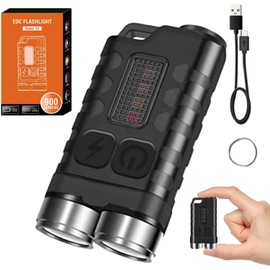 Mini Llavero de Linterna con Micro USB Recargable, Pequeña Linterna Táctica Portátil Llavero Linternas IPX65 Impermeable 900 Lúmenes EDC Linternas para Camping, Senderismo, Mochilero y uso Diario (Negro)