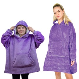 ALLEN & MATE Hoodie Blanket for Children, Oversized Blanket Hoodie, Warm Dressing Gown, Soft Fleece Hooded Coat, Gifts for Boys Girls Teenagers, Violet