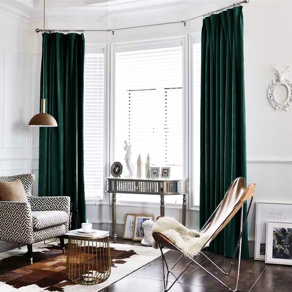 jinchan Velvet Blackout Curtains for Living Room, Thermal Insulated Luxury Drapes for Bedroom 84 Inch Long, Room Darkening Window Treatments Rod Pocket 1 Panel, Emerald Green