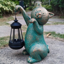 RCTTICUU Cat Garden Statue Outdoor Décor with Solar Lights Lantern,Cat Solar Light Figurines Outside Decorations for Yard，Lawn Patio, Balcony, Unique Housewarming Gifts