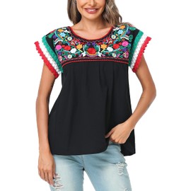YZXDORWJ Women Mexican Embroidered Shirt (XL, DC-BKR)