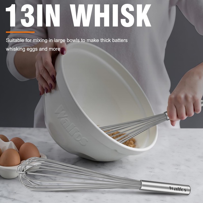 Walfos Whisks Large Whisk Set of 2, Heavy Duty Stainless