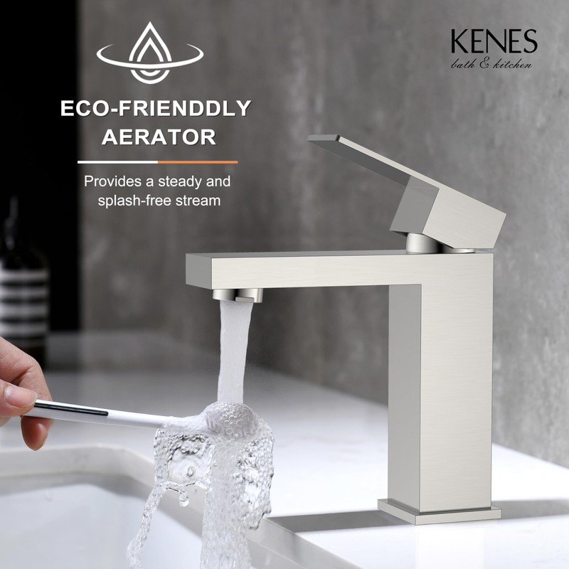 KENES Single Handle Bathroom Sink Faucet, Brushed Nickel Vanity Faucet