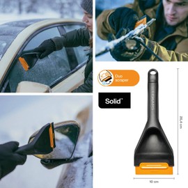 Fiskars Solid Car Ice Scraper with Hard and Soft Edge, 26 cm, with Replaceable Scraper, 1078497