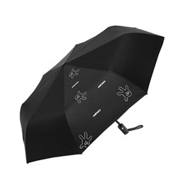 Finex Mickey Hands Pattern - Black - Travel Compact Auto Folding Golf Umbrella with Auto Open Close One Button Handle & Wrist Strap