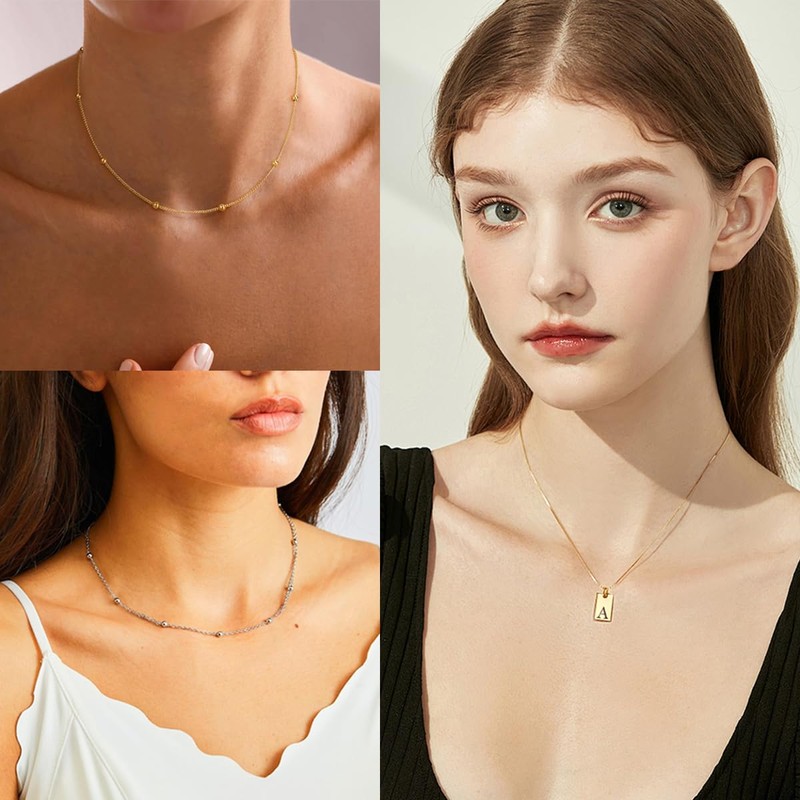 RWQIAN Layering Chain with Letters A-Z Pendant Women's Letter Chain