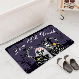 Nouiroy Skeleton Couple Diatom Mud Bath Mat Gothic Wedding Doormat Absorbent Bath Rug for Bathroom Non-Slip Floor Mat for Living Room Gothic Home Decor Mat (23.6 * 15.7in, Dark Black)