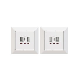 UCOMEN 5.0V, 3.1A Flush-Mounted Charger with 2 USB Type A and 1 Type C Ports, White (Pack of 2)