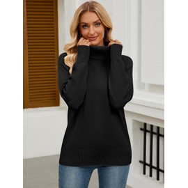 HEHULL Women's Turtleneck Sweater Chunky Long Sleeve Knitted Pullover High Low Hem Trendy 2024 Fall Winter Basic Jumper Top Black
